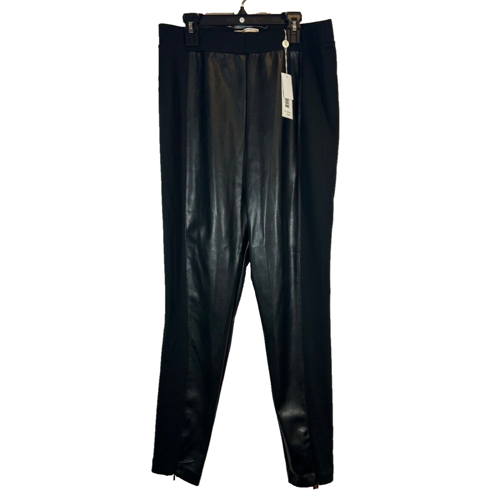 NEW Elie Tahari L High Waisted Faux Leather Front Panel Leggings Black $275 A39